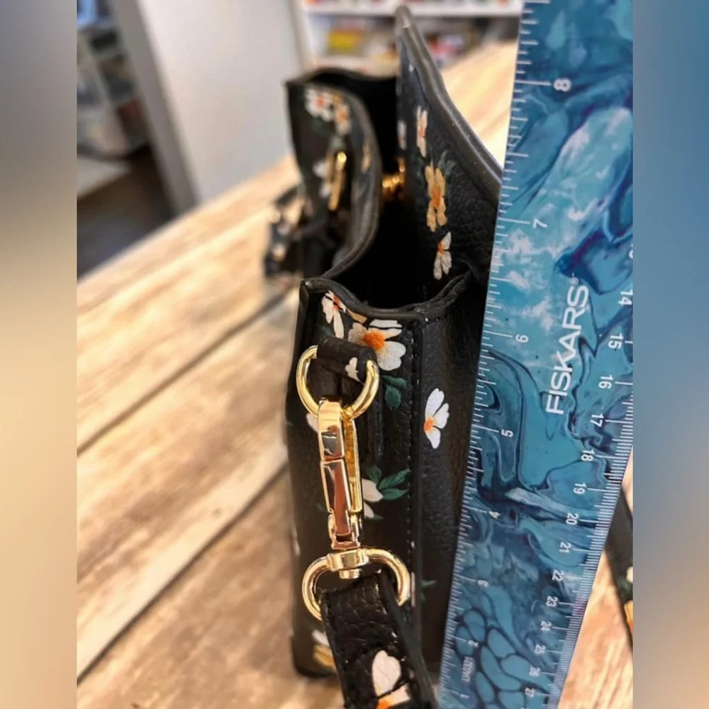 Steve Madden Black Floral Mini Satchel with Gold Hardware - Picture 6 of 6